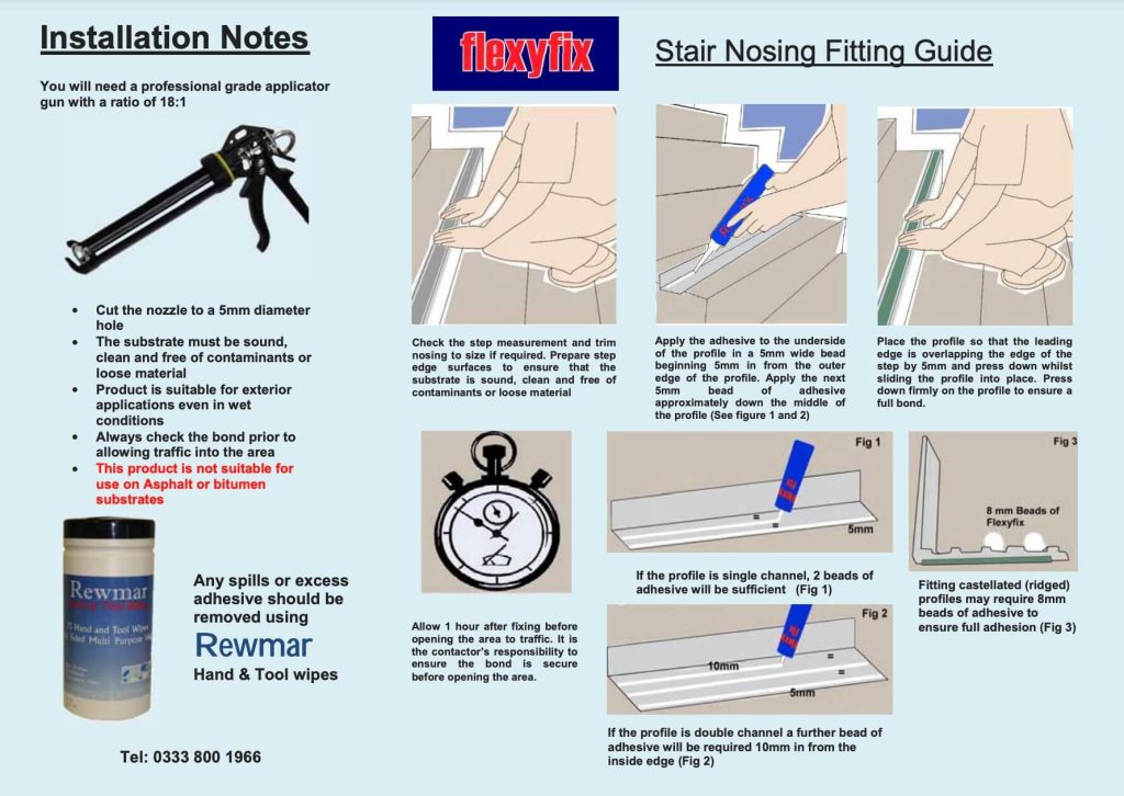 Stair Nosing Installation and Adhesive Usage Instructions.