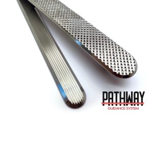 Two metal files, one textured, for guidance system use.