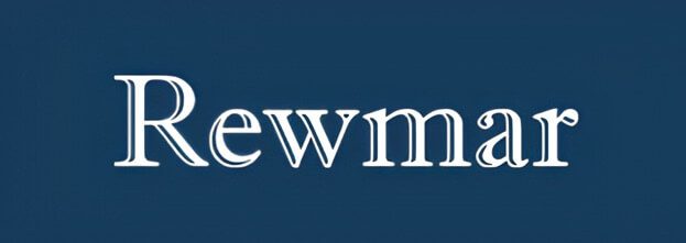 Rewmar logo in white on blue background.