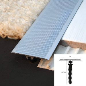 Aluminium transition strip for carpets and tiles.