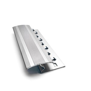 TGA Z Profile for carpets Bright Silver Metal threshold with ribbed surface design.