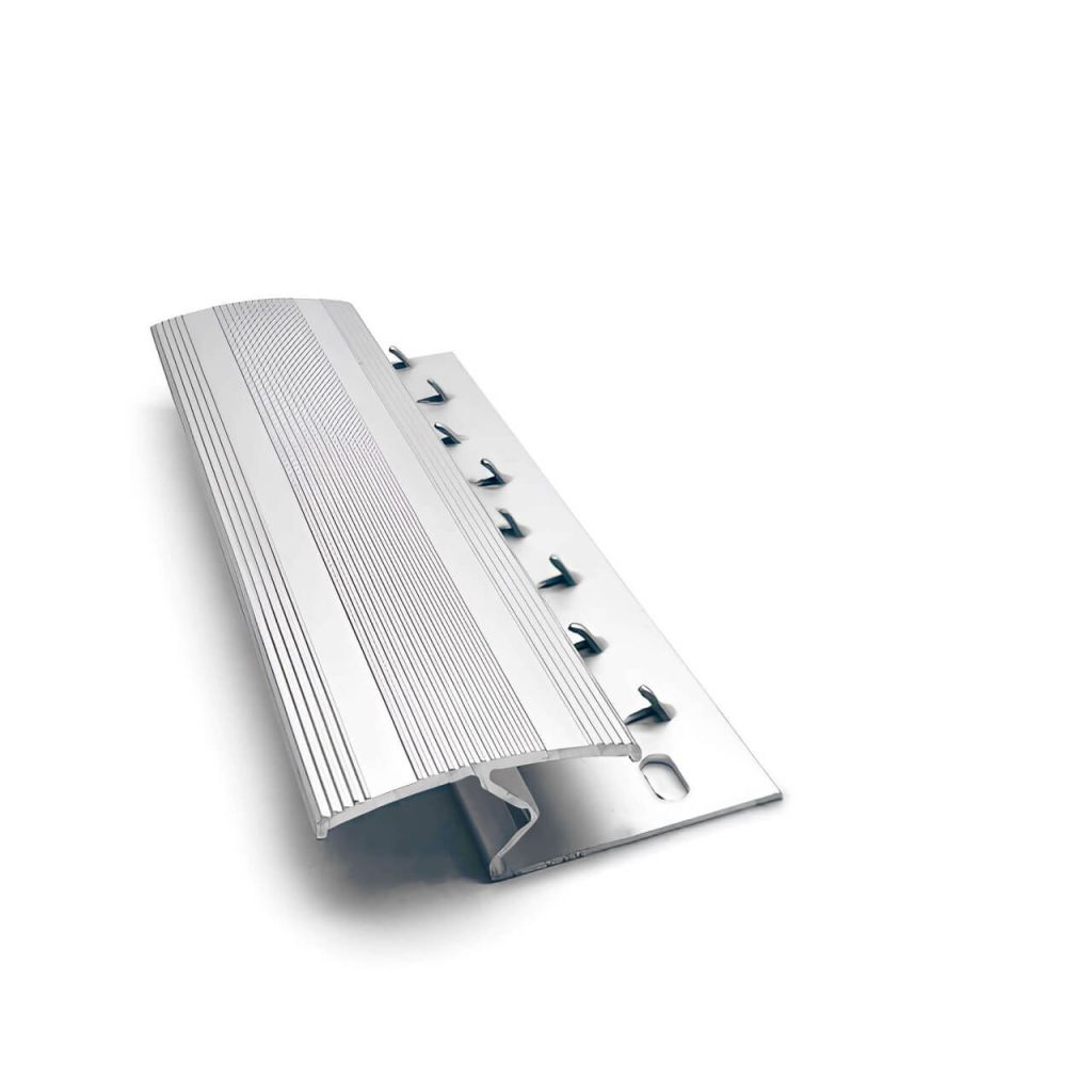 TGA Z Profile for carpets Matt Silver Metal threshold with ribbed surface design.