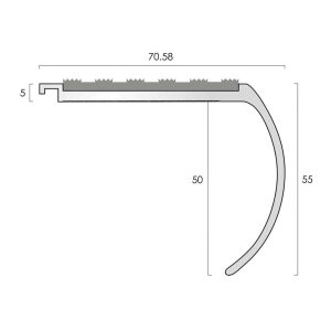 AN69 Aluminium Bullnose Stair Nosing 5mm Gauge Single Channel 70mm Tread