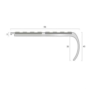 AN82 Aluminium Stair Nosing 5mm Bullnose Double Channel 98x40mm Anti Slip