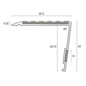 an15/55/13r aluminium stair nosing raked 55mm with 13mm pvc riser